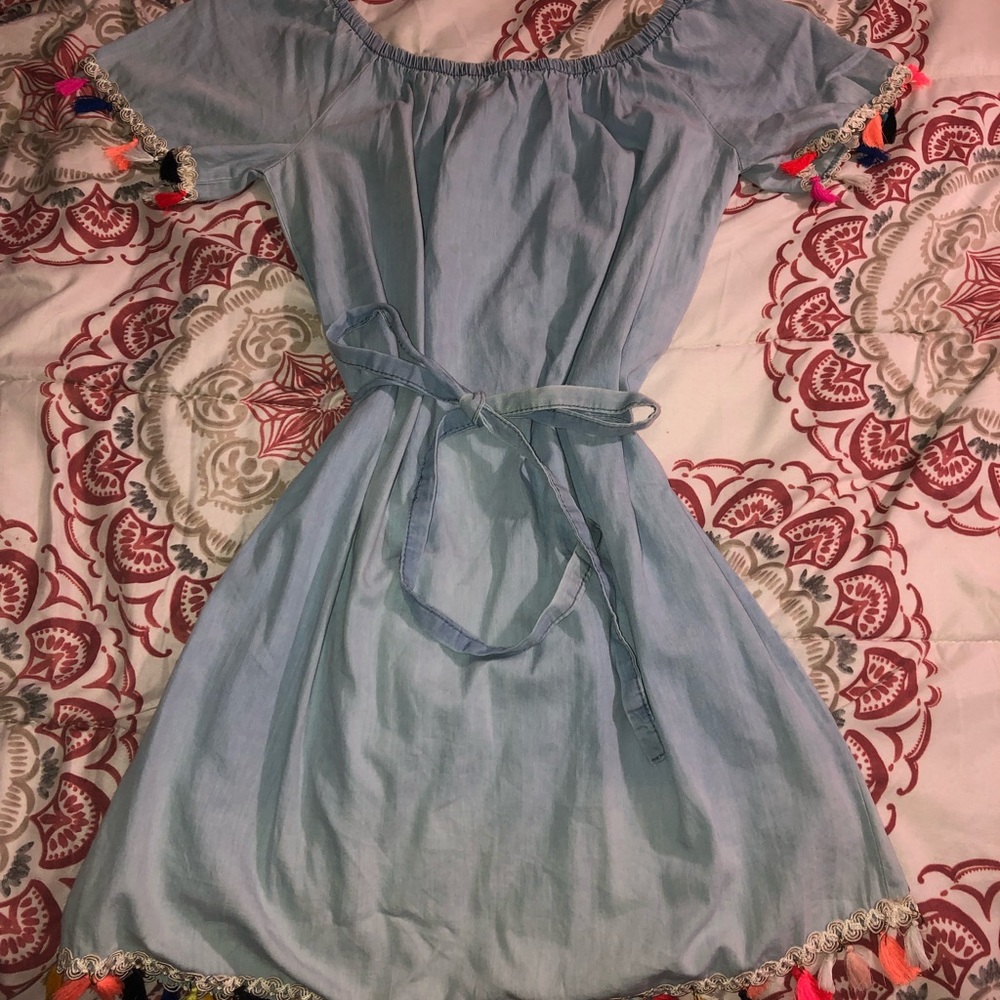 Blue festive casual dress.